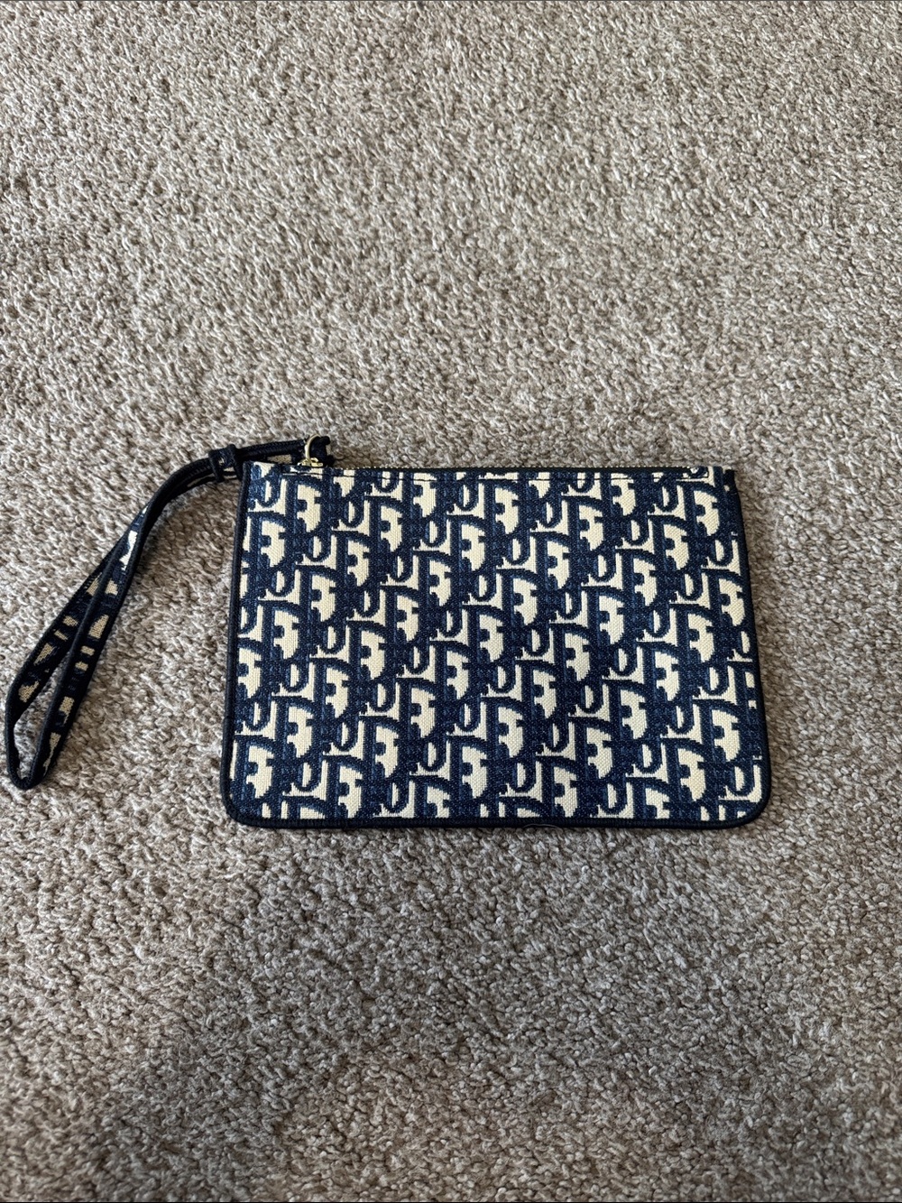Fake Designer Dior Canvas Wristlet - Navy & Cream